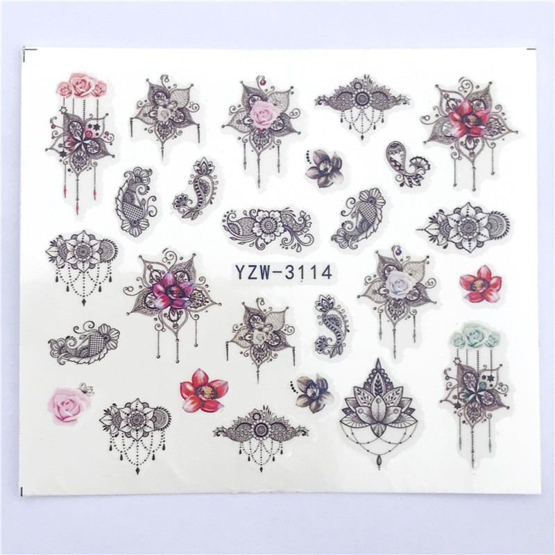 YZWLE Flower Series  Nail Art Water Transfer Stickers Full Wraps Deer/Lavender Nail Tips DIY