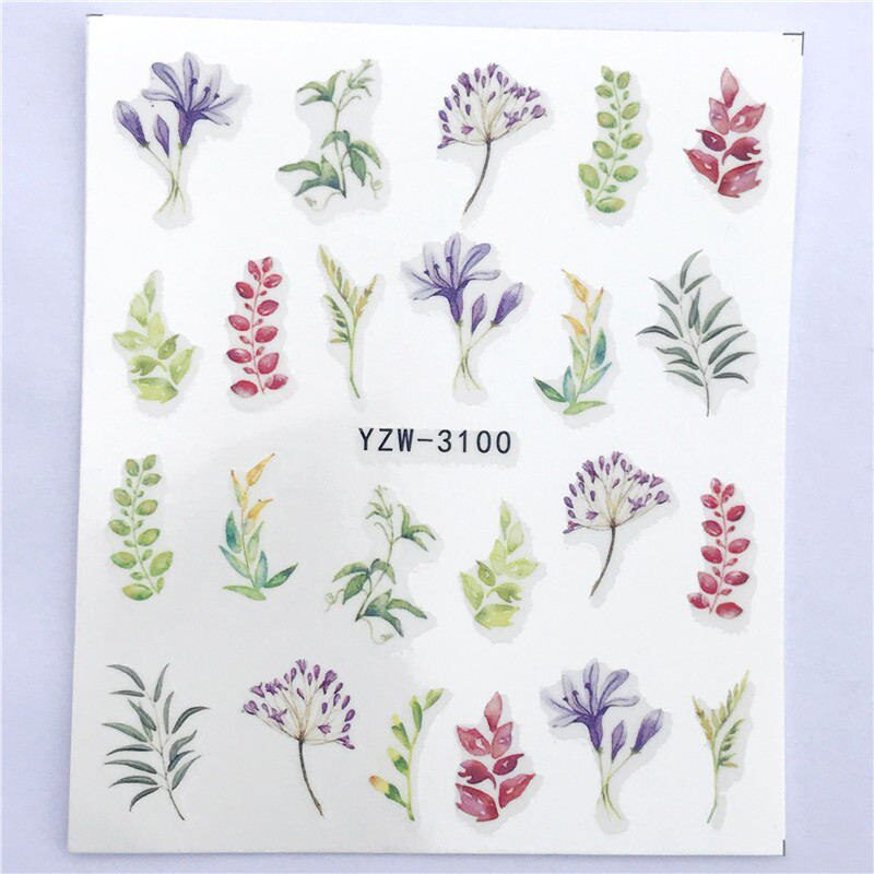 YZWLE Flower Series  Nail Art Water Transfer Stickers Full Wraps Deer/Lavender Nail Tips DIY