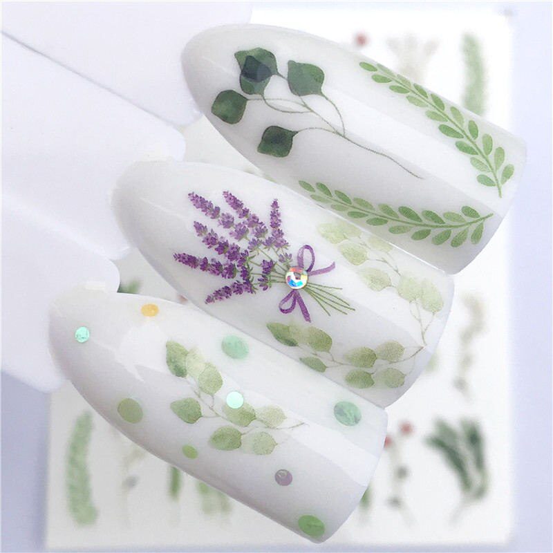 YZWLE Flower Series  Nail Art Water Transfer Stickers Full Wraps Deer/Lavender Nail Tips DIY