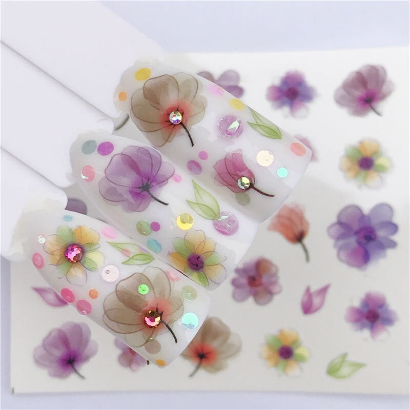 YZWLE Flower Series  Nail Art Water Transfer Stickers Full Wraps Deer/Lavender Nail Tips DIY