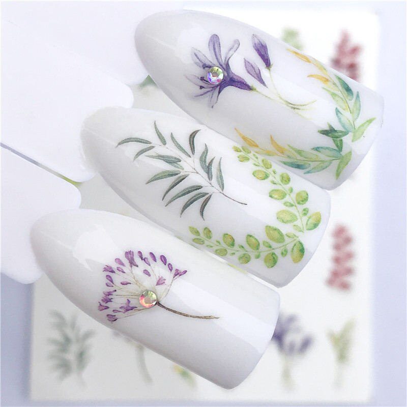 YZWLE Flower Series  Nail Art Water Transfer Stickers Full Wraps Deer/Lavender Nail Tips DIY