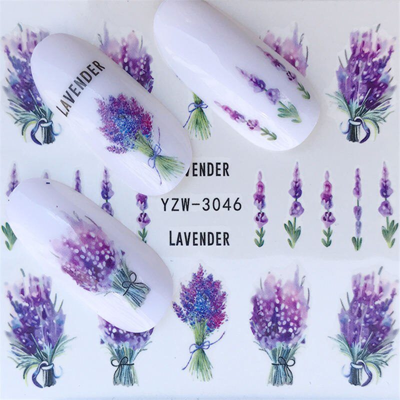 YZWLE Flower Series  Nail Art Water Transfer Stickers Full Wraps Deer/Lavender Nail Tips DIY