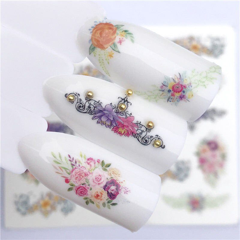 YZWLE Flower Series  Nail Art Water Transfer Stickers Full Wraps Deer/Lavender Nail Tips DIY