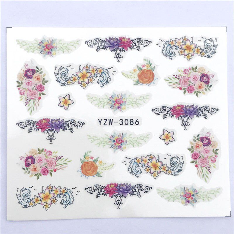 YZWLE Flower Series  Nail Art Water Transfer Stickers Full Wraps Deer/Lavender Nail Tips DIY