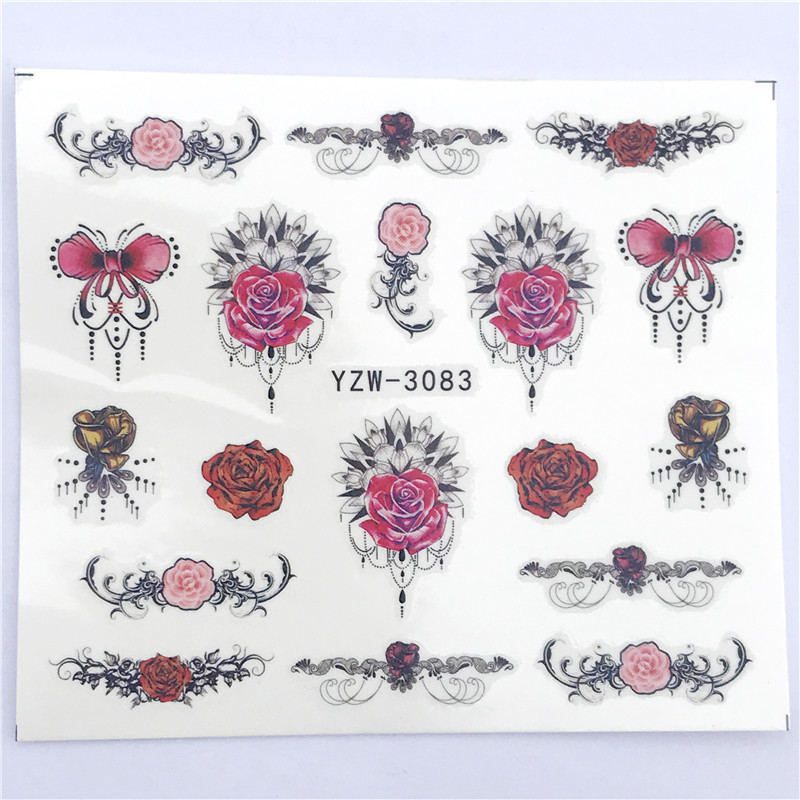 YZWLE Flower Series  Nail Art Water Transfer Stickers Full Wraps Deer/Lavender Nail Tips DIY