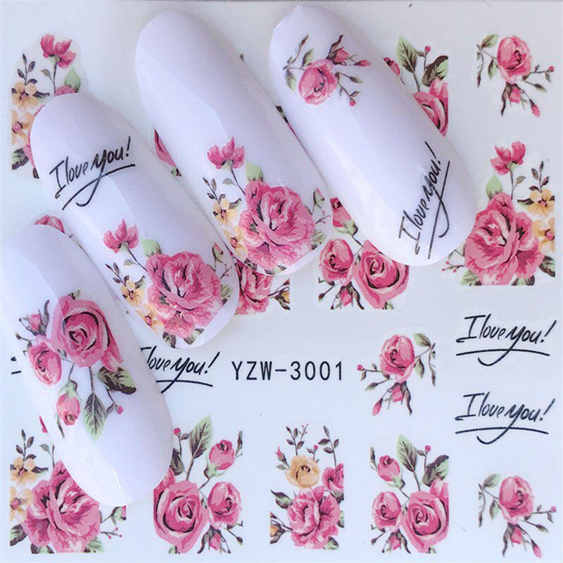 YZWLE Flower Series  Nail Art Water Transfer Stickers Full Wraps Deer/Lavender Nail Tips DIY