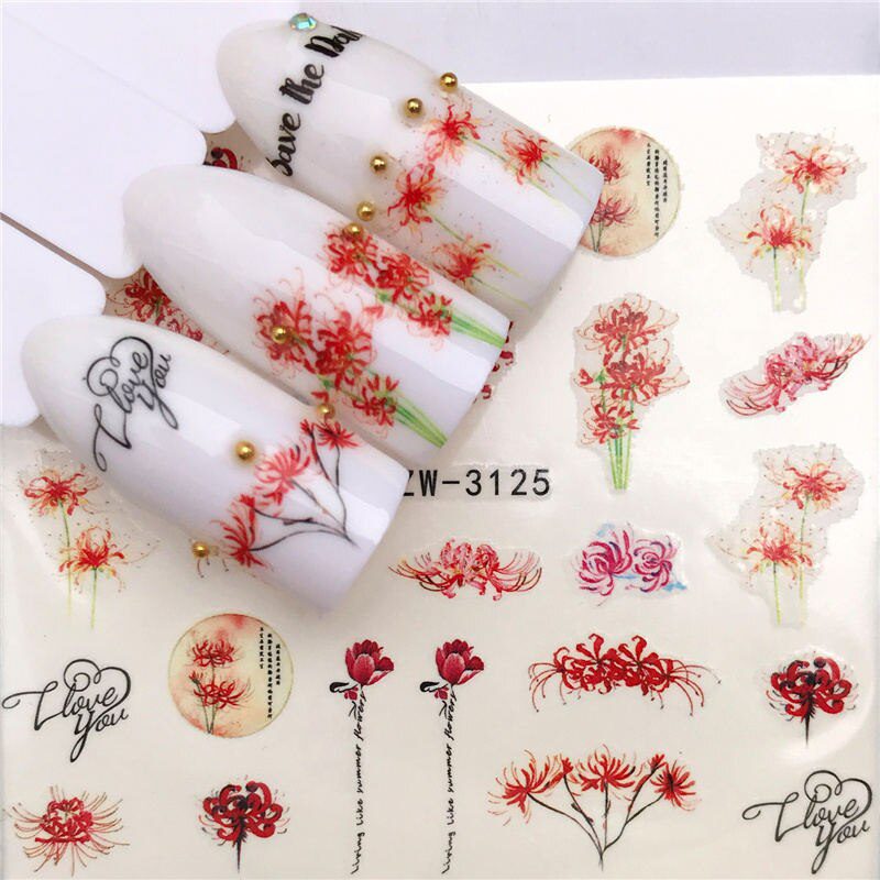 YZWLE Flower Series  Nail Art Water Transfer Stickers Full Wraps Deer/Lavender Nail Tips DIY