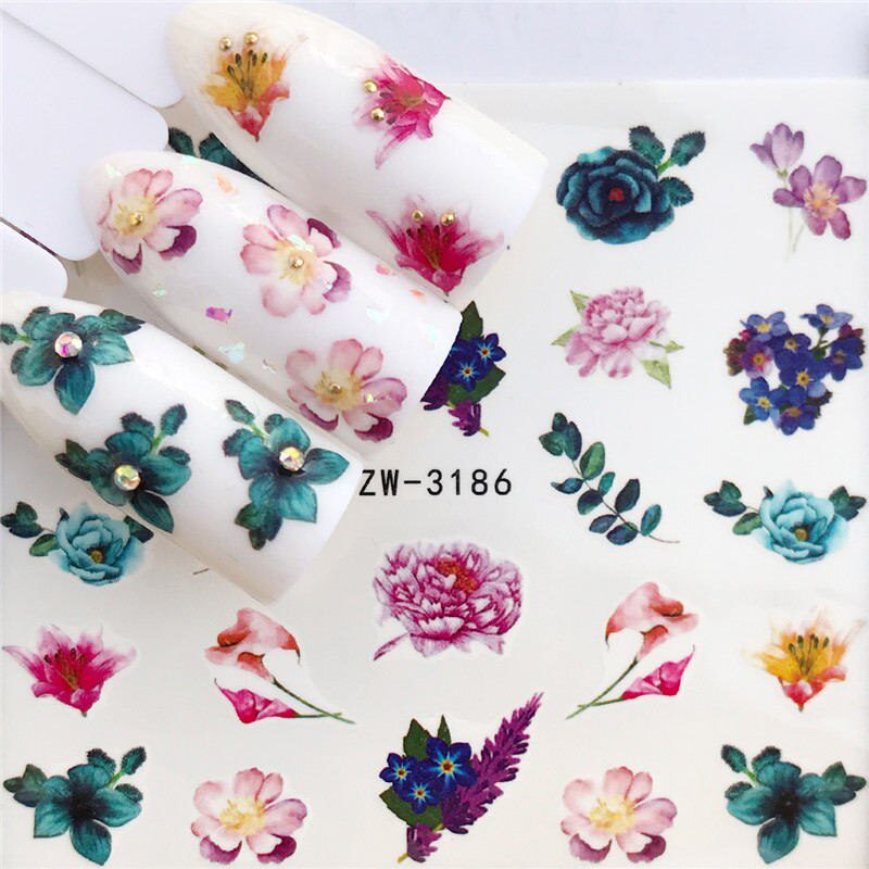 YZWLE Flower Series  Nail Art Water Transfer Stickers Full Wraps Deer/Lavender Nail Tips DIY