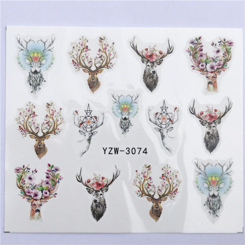 YZWLE Flower Series  Nail Art Water Transfer Stickers Full Wraps Deer/Lavender Nail Tips DIY