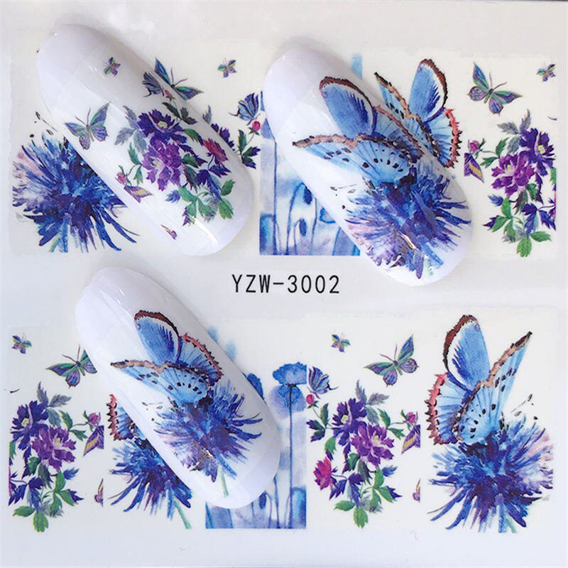 YZWLE Flower Series  Nail Art Water Transfer Stickers Full Wraps Deer/Lavender Nail Tips DIY