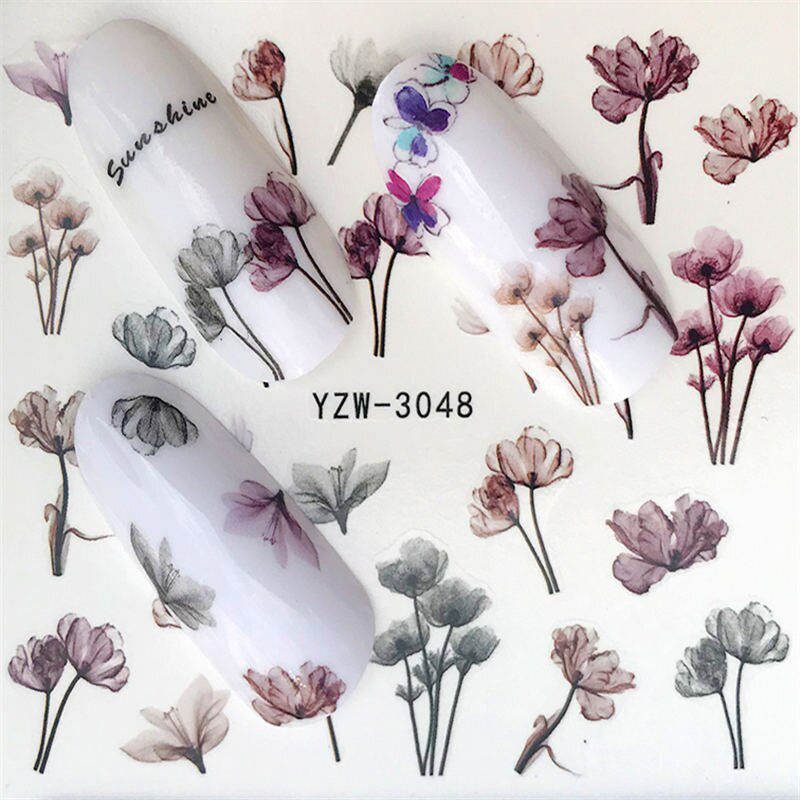 YZWLE Flower Series  Nail Art Water Transfer Stickers Full Wraps Deer/Lavender Nail Tips DIY