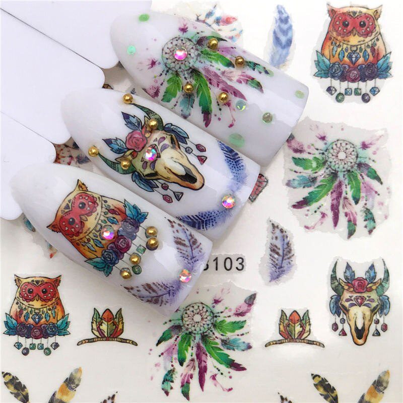 YZWLE Flower Series  Nail Art Water Transfer Stickers Full Wraps Deer/Lavender Nail Tips DIY