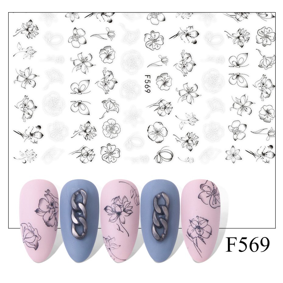 1pcs 3D Nail Slider Black Russia Letter Sticker Decals  Flamingo Design Adhesive Manicure Tips Nail Art Decorations CHF554-563