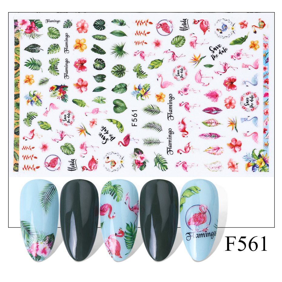 1pcs 3D Nail Slider Black Russia Letter Sticker Decals  Flamingo Design Adhesive Manicure Tips Nail Art Decorations CHF554-563