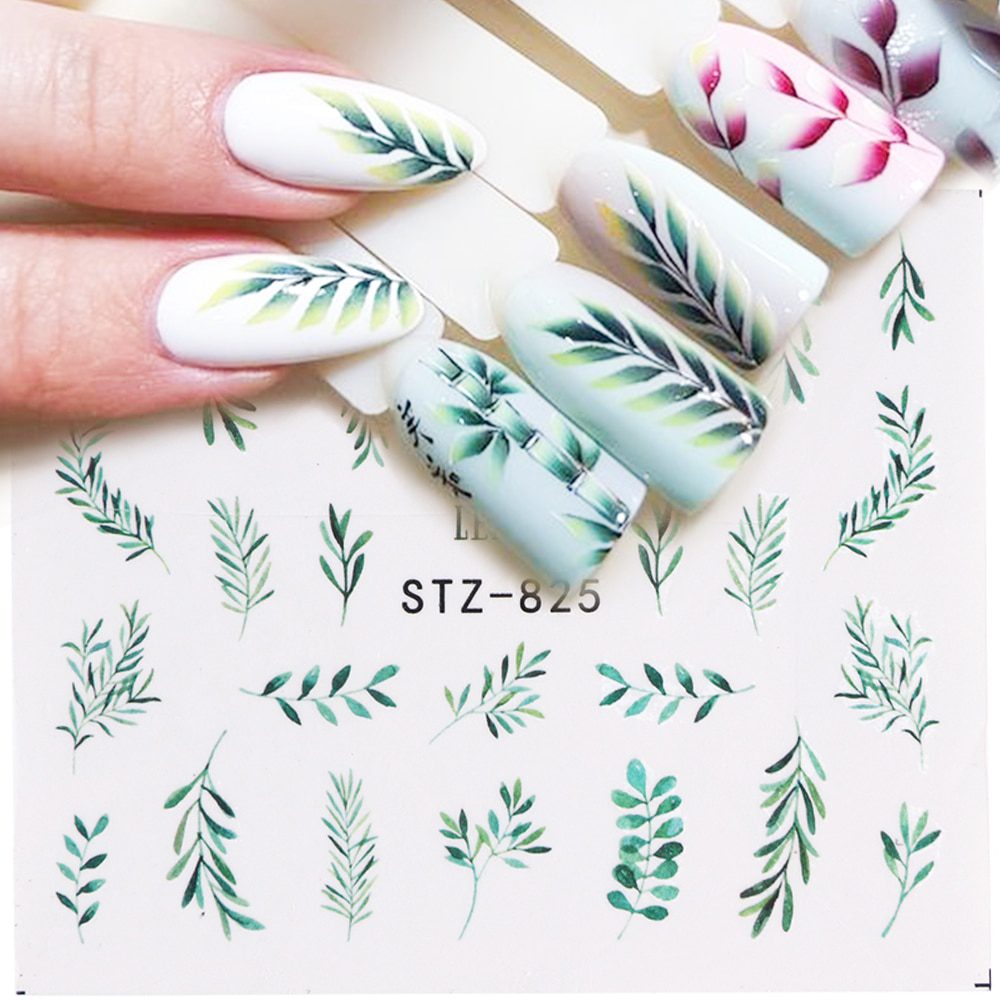 1pcs Water Nail Decal and Sticker Flower Leaf Tree Green Simple Summer Slider for Manicure Nail Art Watermark Tips CHSTZ824-844