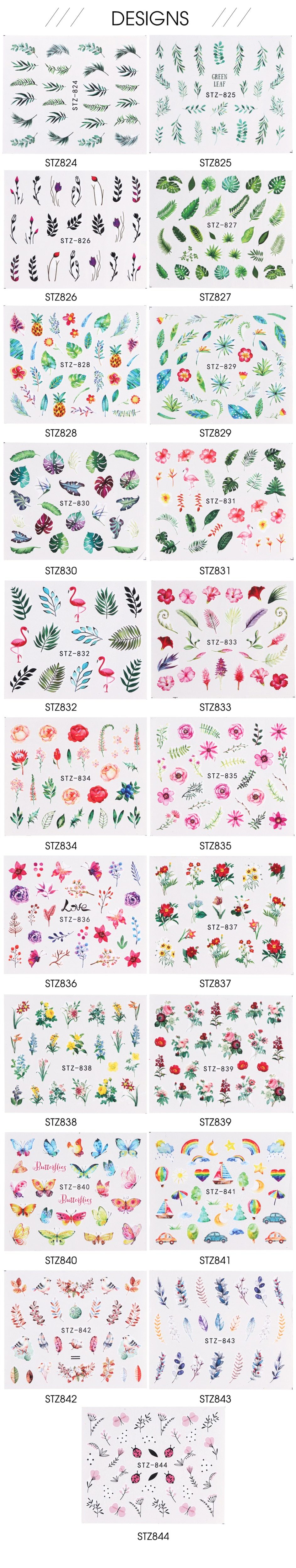 1pcs Water Nail Decal and Sticker Flower Leaf Tree Green Simple Summer Slider for Manicure Nail Art Watermark Tips CHSTZ824-844