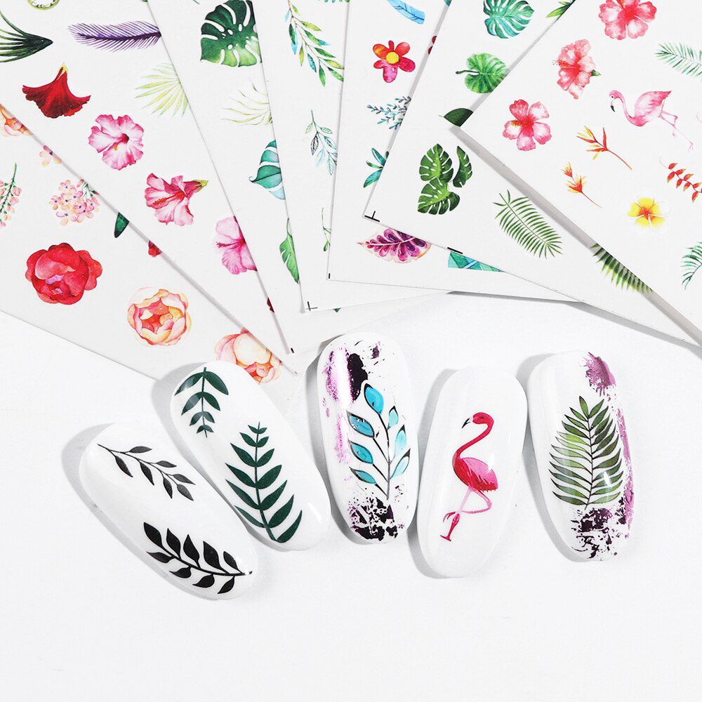 1pcs Water Nail Decal and Sticker Flower Leaf Tree Green Simple Summer Slider for Manicure Nail Art Watermark Tips CHSTZ824-844