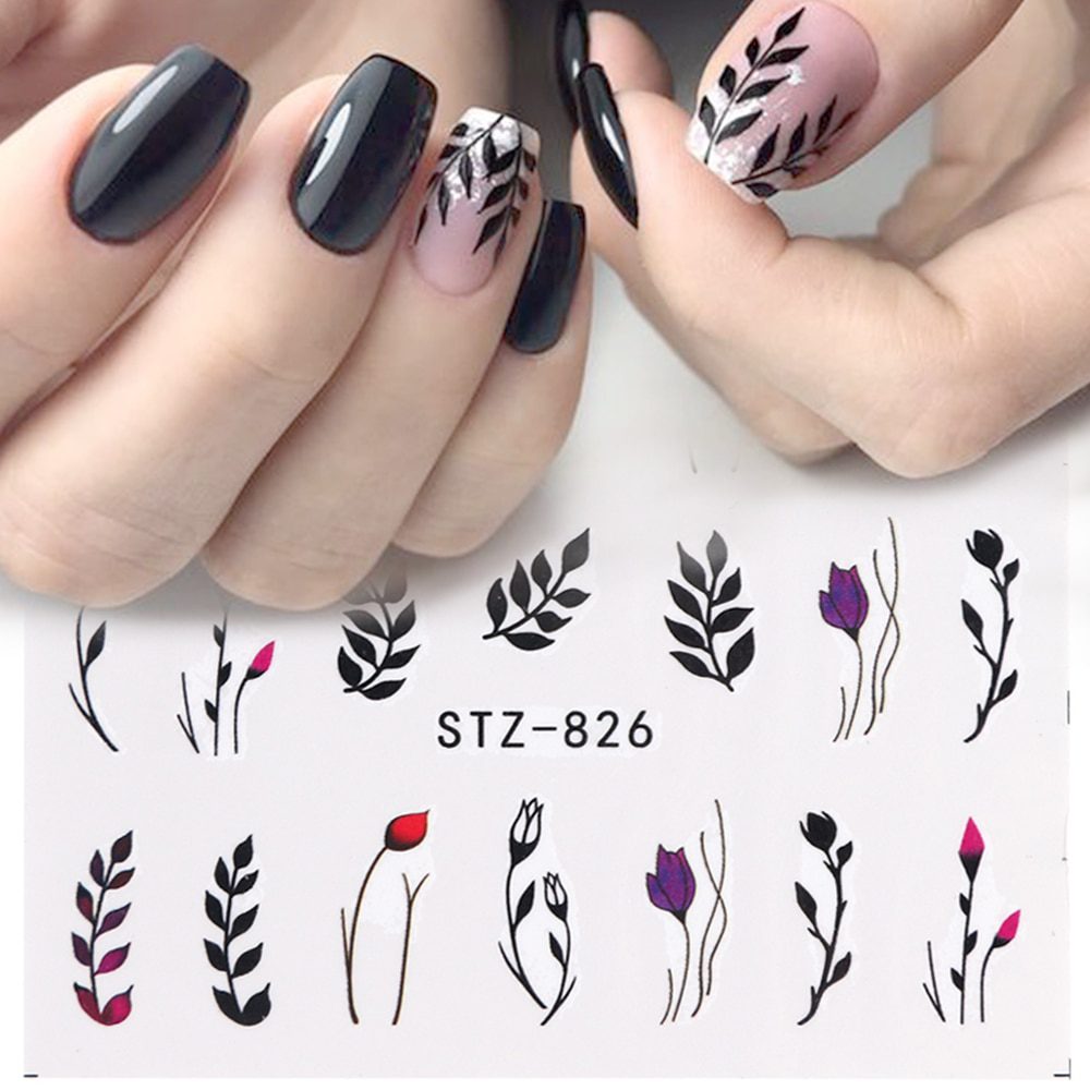 1pcs Water Nail Decal and Sticker Flower Leaf Tree Green Simple Summer Slider for Manicure Nail Art Watermark Tips CHSTZ824-844