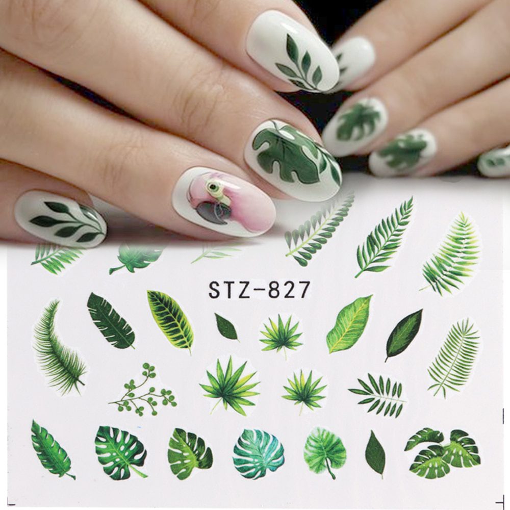 1pcs Water Nail Decal and Sticker Flower Leaf Tree Green Simple Summer Slider for Manicure Nail Art Watermark Tips CHSTZ824-844