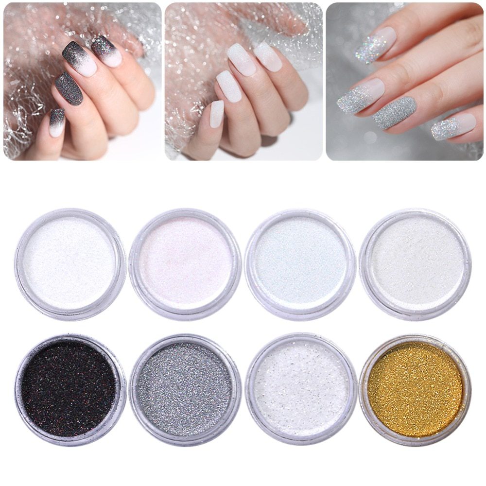 Gradient Shiny Nail Glitter Set Powder Laser Sparkly Manicure Nail Art Chrome Pigment Silver DIY Nail Art Decoration Kit