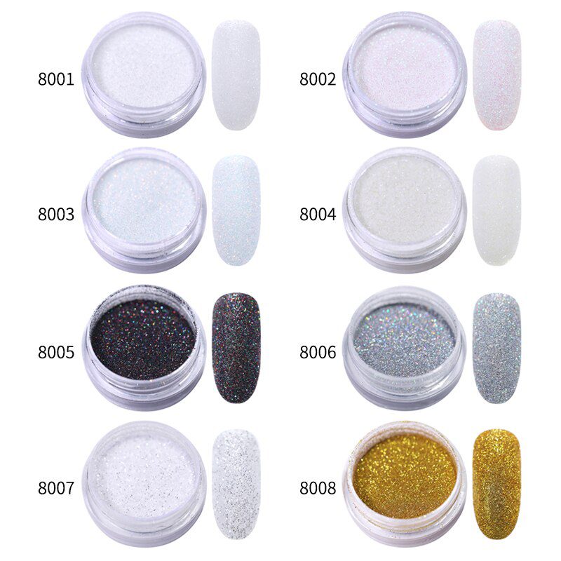 Gradient Shiny Nail Glitter Set Powder Laser Sparkly Manicure Nail Art Chrome Pigment Silver DIY Nail Art Decoration Kit