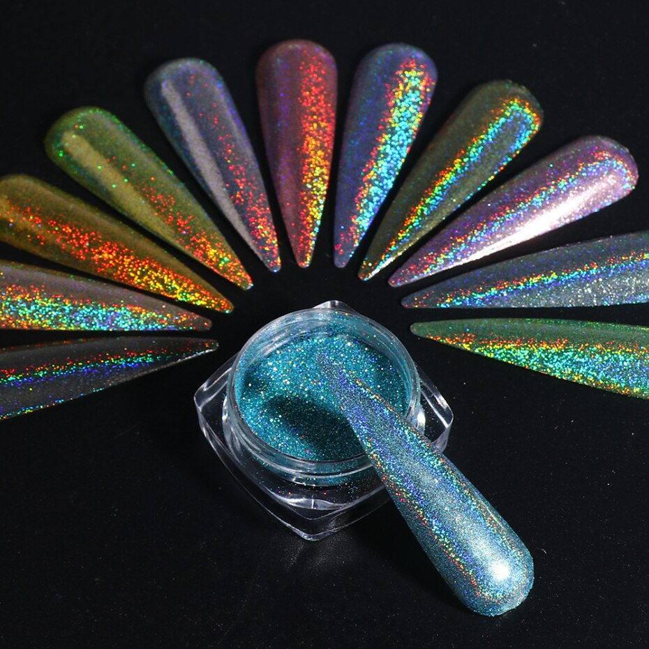 1Box Glitter for Nails Holographic Dip Powder Mirror Polishing Chrome Pigments Nail Art Decorations Laser Dazzling Dust LA1028-1