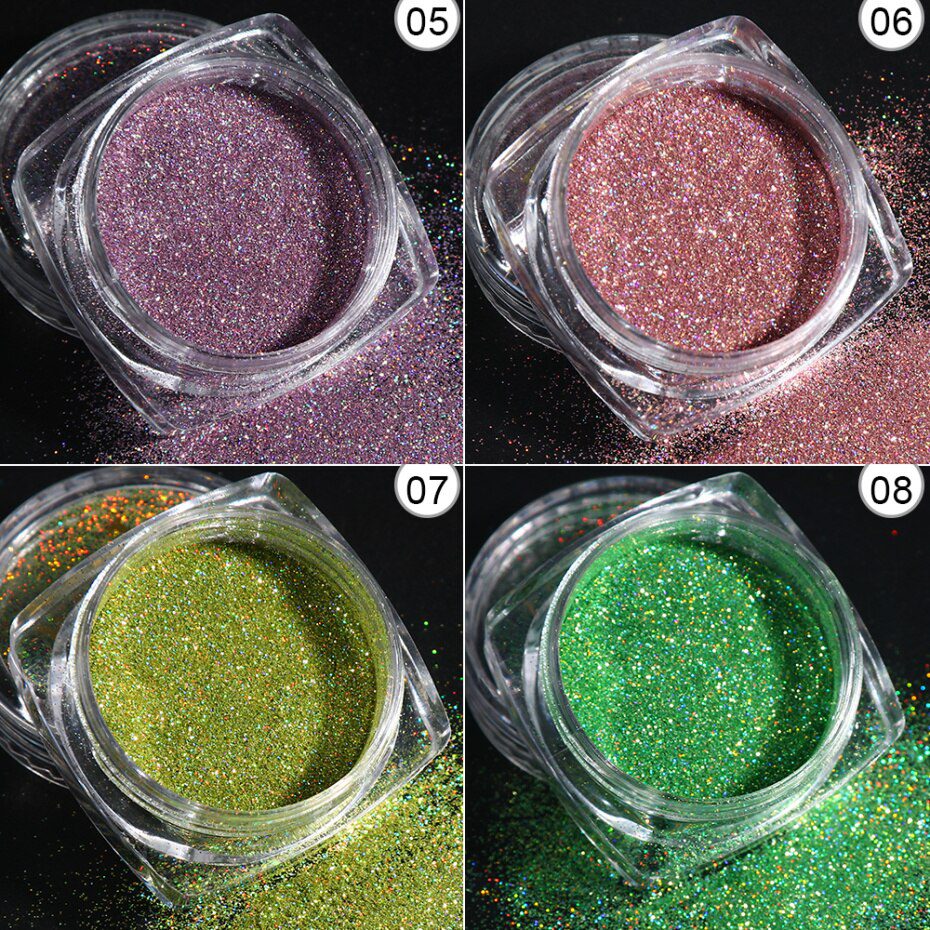 1Box Glitter for Nails Holographic Dip Powder Mirror Polishing Chrome Pigments Nail Art Decorations Laser Dazzling Dust LA1028-1