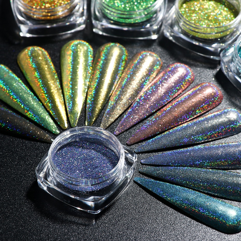 1Box Glitter for Nails Holographic Dip Powder Mirror Polishing Chrome Pigments Nail Art Decorations Laser Dazzling Dust LA1028-1
