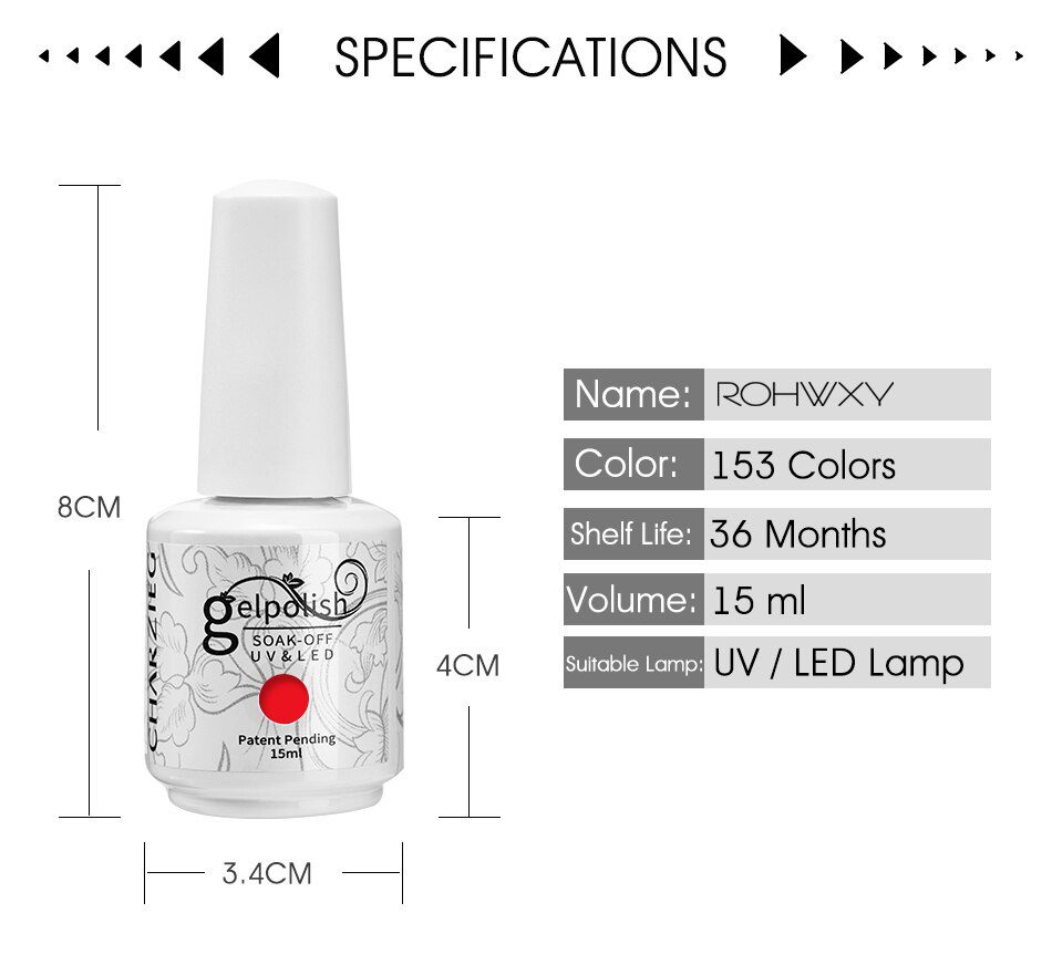 ROHWXY 15ml Uv Gel Nail Polish Top Uv Led Gel Nail Art Varnish Hybrid Soak Off Gel Lacquer Lucky Nail Paint Gel Polish Gellak