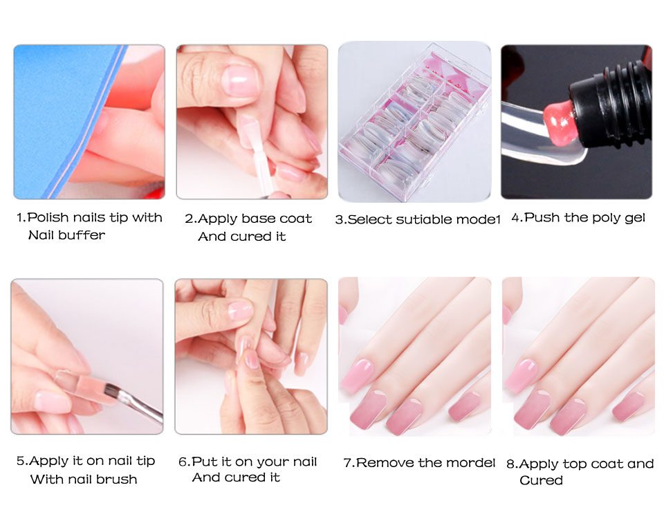 4pcs/kit Poly Gel Set LED Clear UV Gel Varnish Nail Polish Art Kit Quick Building For Nails Extensions Hard Gel Polygel Nail Kit