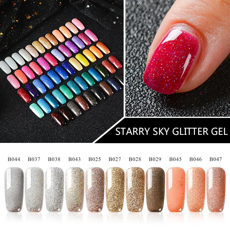 MEET ACROSS 7ml Nail Polish Holographic Glitter Platinum UV Nail Gel Polish Shine Shimmer Manicure Soak Off Nail Art Varnish