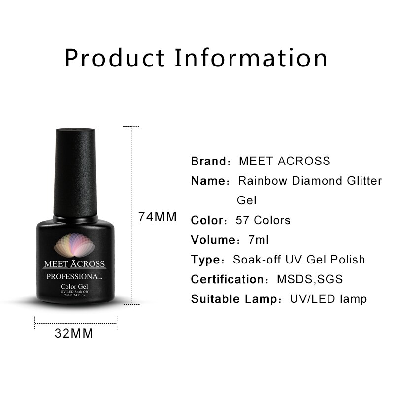 MEET ACROSS 7ml Nail Polish Holographic Glitter Platinum UV Nail Gel Polish Shine Shimmer Manicure Soak Off Nail Art Varnish