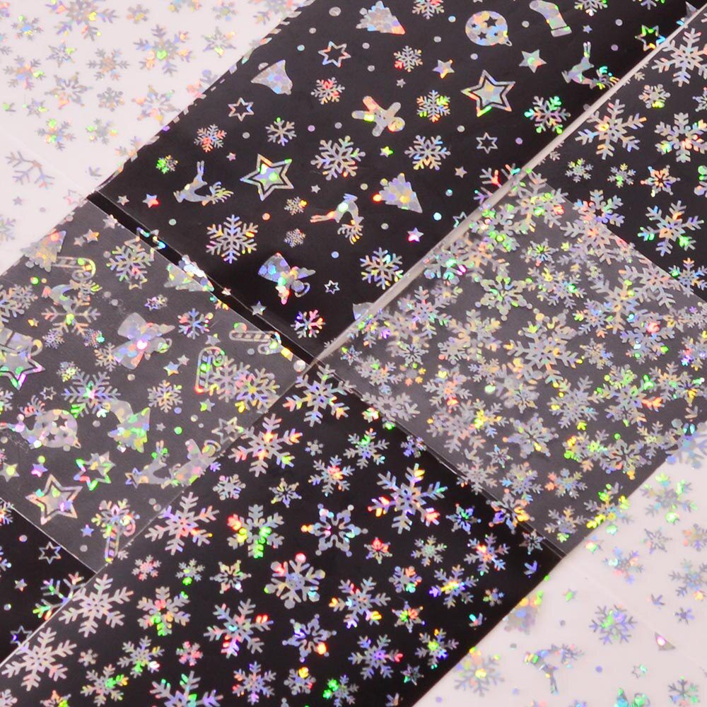 Full Beauty 100x4cm Xmas Pattern for Nail Sticker 3D Snowflake Star Laser Glitter Christmas Nail Art Transfer Foils CHXK94-97