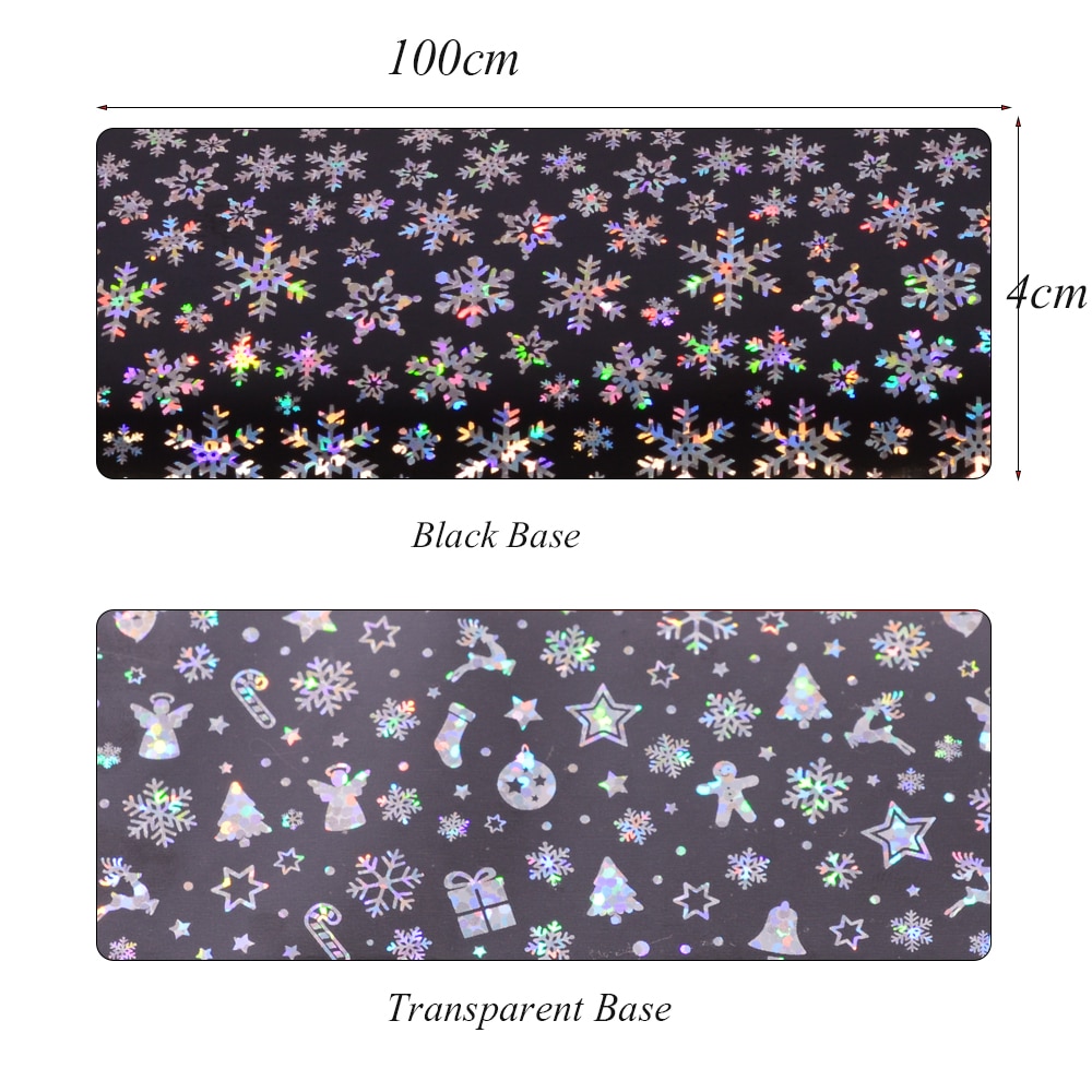 Full Beauty 100x4cm Xmas Pattern for Nail Sticker 3D Snowflake Star Laser Glitter Christmas Nail Art Transfer Foils CHXK94-97