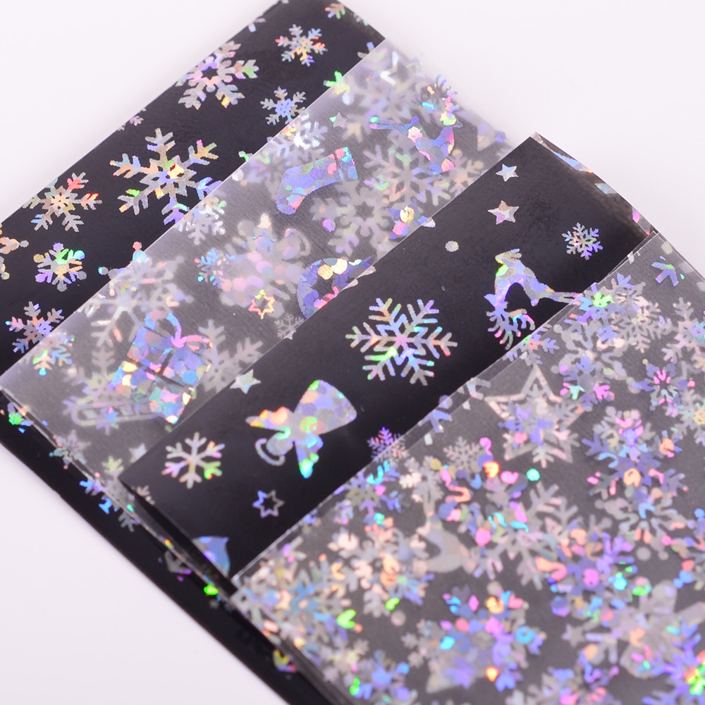 Full Beauty 100x4cm Xmas Pattern for Nail Sticker 3D Snowflake Star Laser Glitter Christmas Nail Art Transfer Foils CHXK94-97