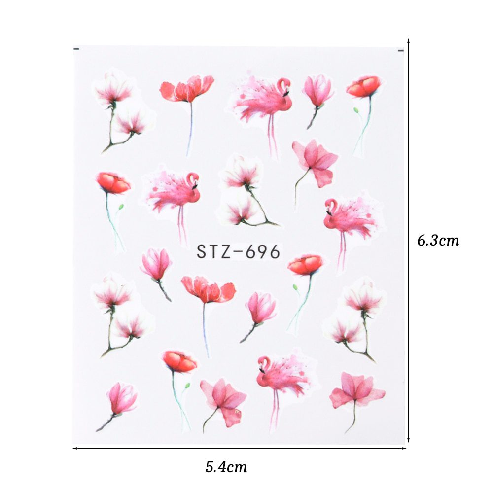 24pcs Watercolor Floral Flower Sticker Nail Decal Set Flamingo Letter Design Gel Manicure Decor Water Slider Foil CHSTZ683-706-1