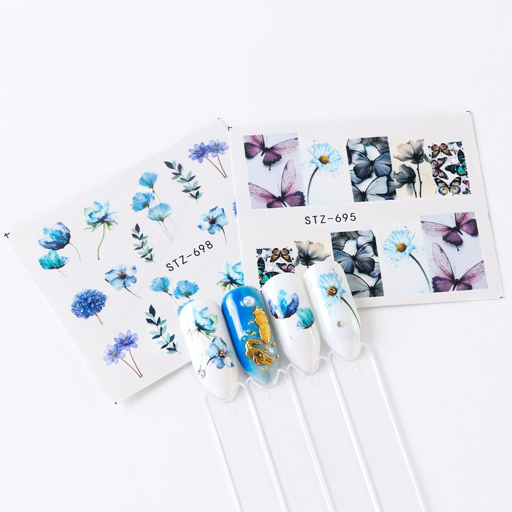 24pcs Watercolor Floral Flower Sticker Nail Decal Set Flamingo Letter Design Gel Manicure Decor Water Slider Foil CHSTZ683-706-1