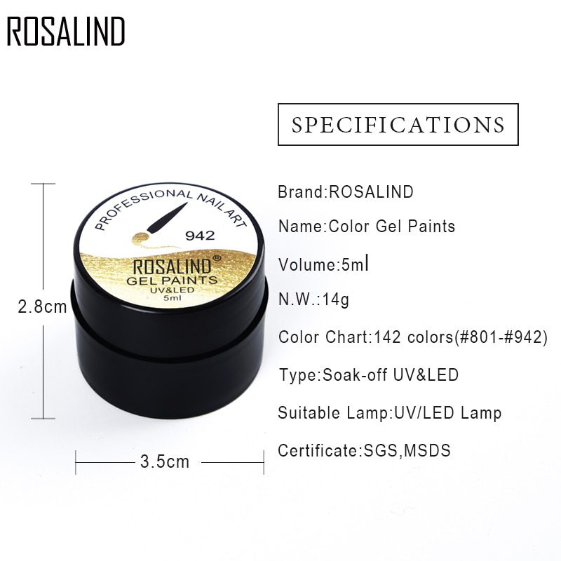 ROSALIND 5ML Painting Gel Varnish 142 Colors Gel Nail Polish Set For Manicure DIY Top Base Coat Hybird Design Of Nail Art Primer