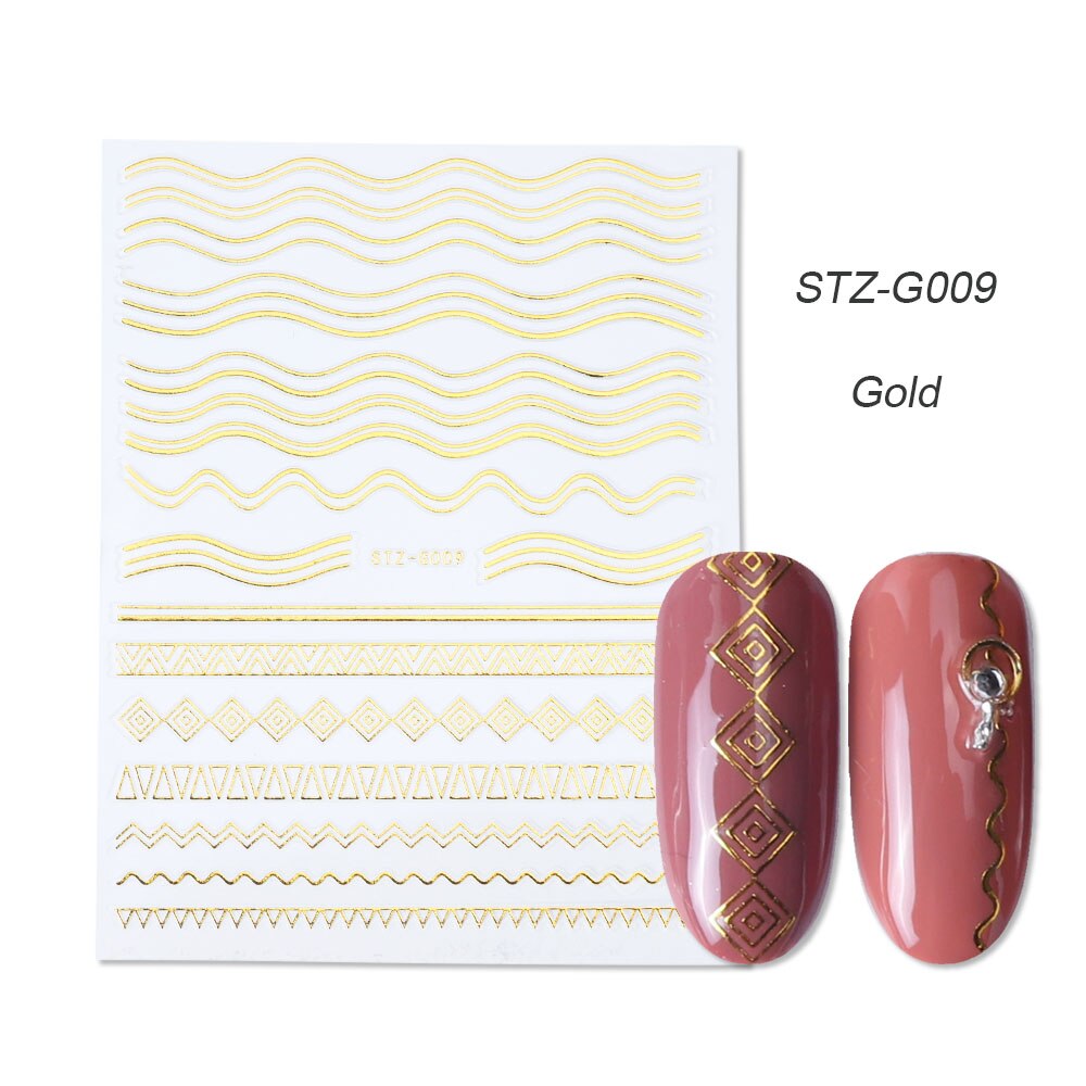 1pcs Gold Silver Sliders 3D Nail Stickers Straight Curved Liners Stripe Tape Wraps Geometric Nail Art Decorations BESTZG001-013