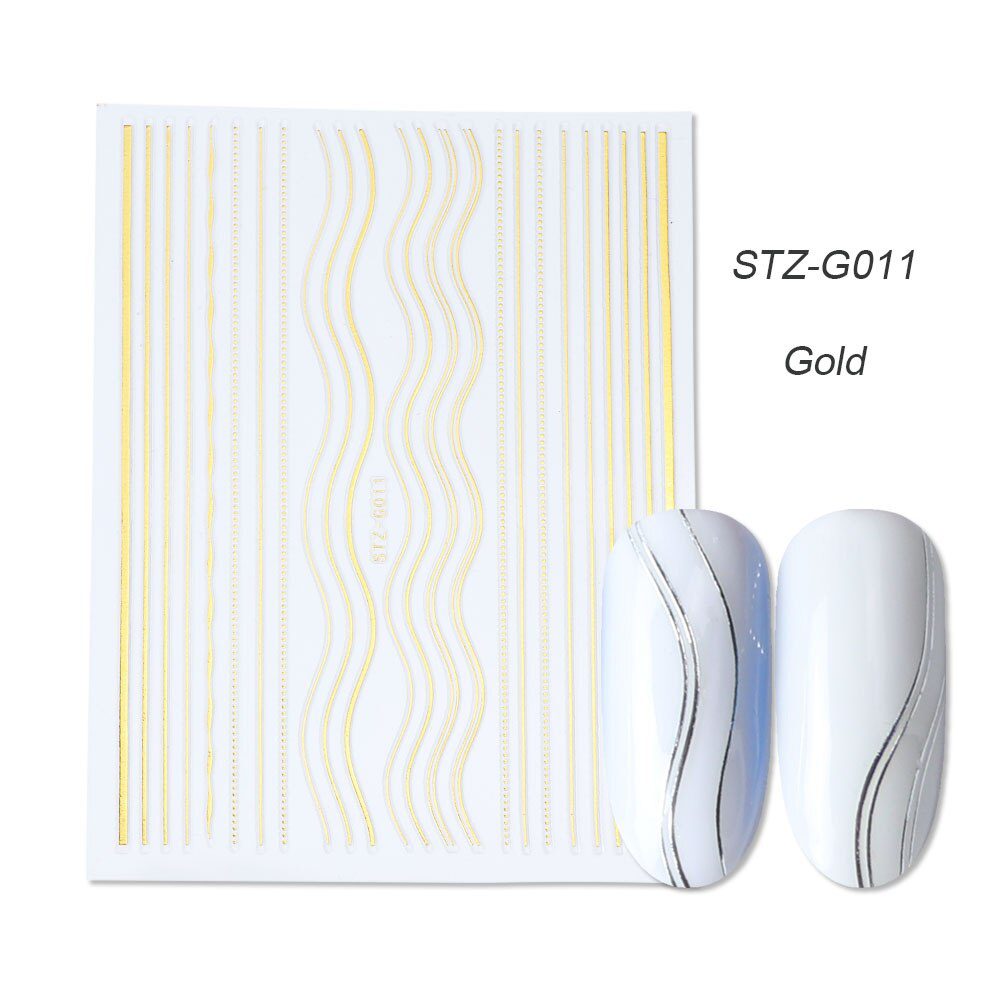 1pcs Gold Silver Sliders 3D Nail Stickers Straight Curved Liners Stripe Tape Wraps Geometric Nail Art Decorations BESTZG001-013