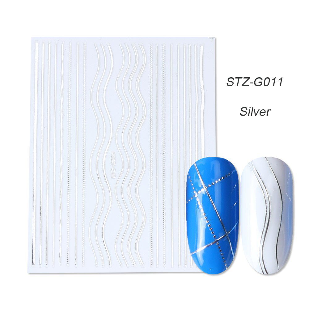 1pcs Gold Silver Sliders 3D Nail Stickers Straight Curved Liners Stripe Tape Wraps Geometric Nail Art Decorations BESTZG001-013