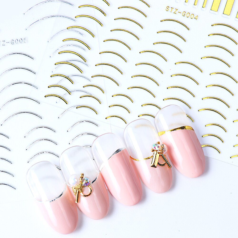 1pcs Gold Silver Sliders 3D Nail Stickers Straight Curved Liners Stripe Tape Wraps Geometric Nail Art Decorations BESTZG001-013