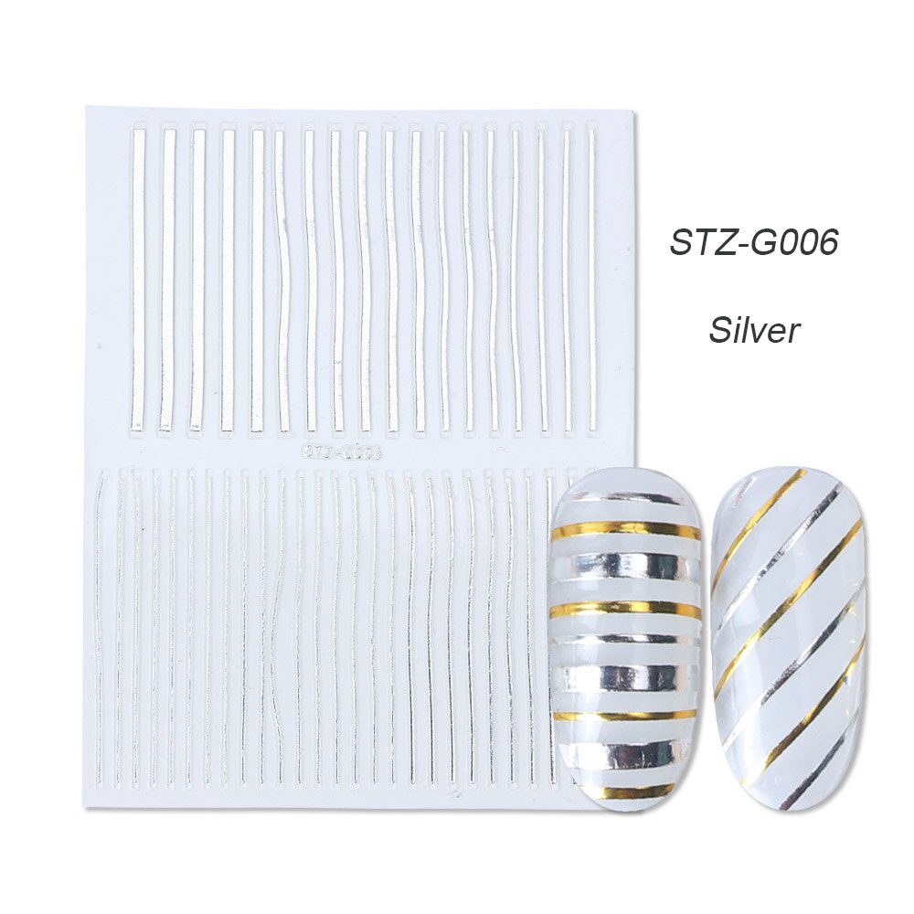 1pcs Gold Silver Sliders 3D Nail Stickers Straight Curved Liners Stripe Tape Wraps Geometric Nail Art Decorations BESTZG001-013