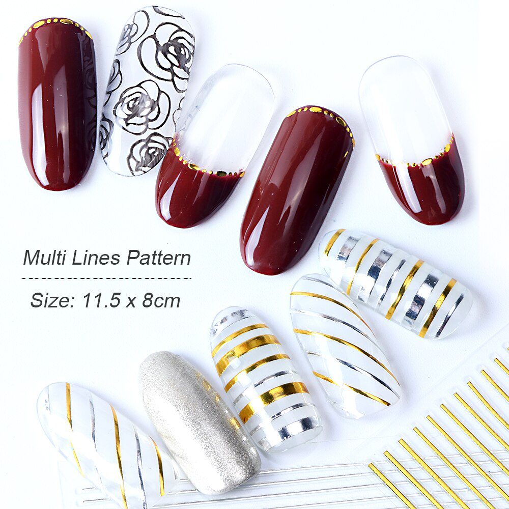 1pcs Gold Silver Sliders 3D Nail Stickers Straight Curved Liners Stripe Tape Wraps Geometric Nail Art Decorations BESTZG001-013