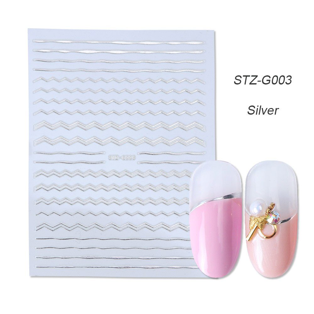 1pcs Gold Silver Sliders 3D Nail Stickers Straight Curved Liners Stripe Tape Wraps Geometric Nail Art Decorations BESTZG001-013