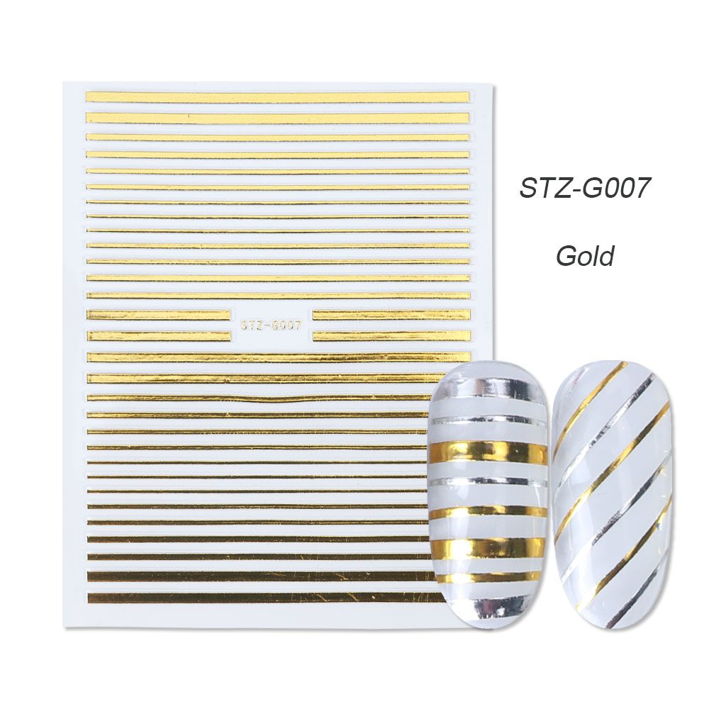 1pcs Gold Silver Sliders 3D Nail Stickers Straight Curved Liners Stripe Tape Wraps Geometric Nail Art Decorations BESTZG001-013