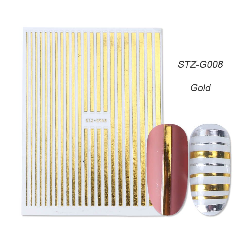 1pcs Gold Silver Sliders 3D Nail Stickers Straight Curved Liners Stripe Tape Wraps Geometric Nail Art Decorations BESTZG001-013