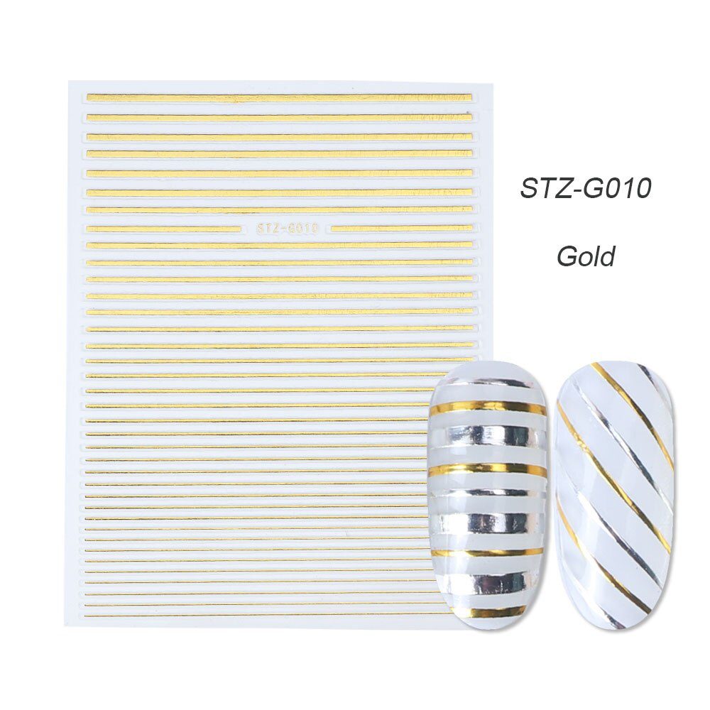 1pcs Gold Silver Sliders 3D Nail Stickers Straight Curved Liners Stripe Tape Wraps Geometric Nail Art Decorations BESTZG001-013