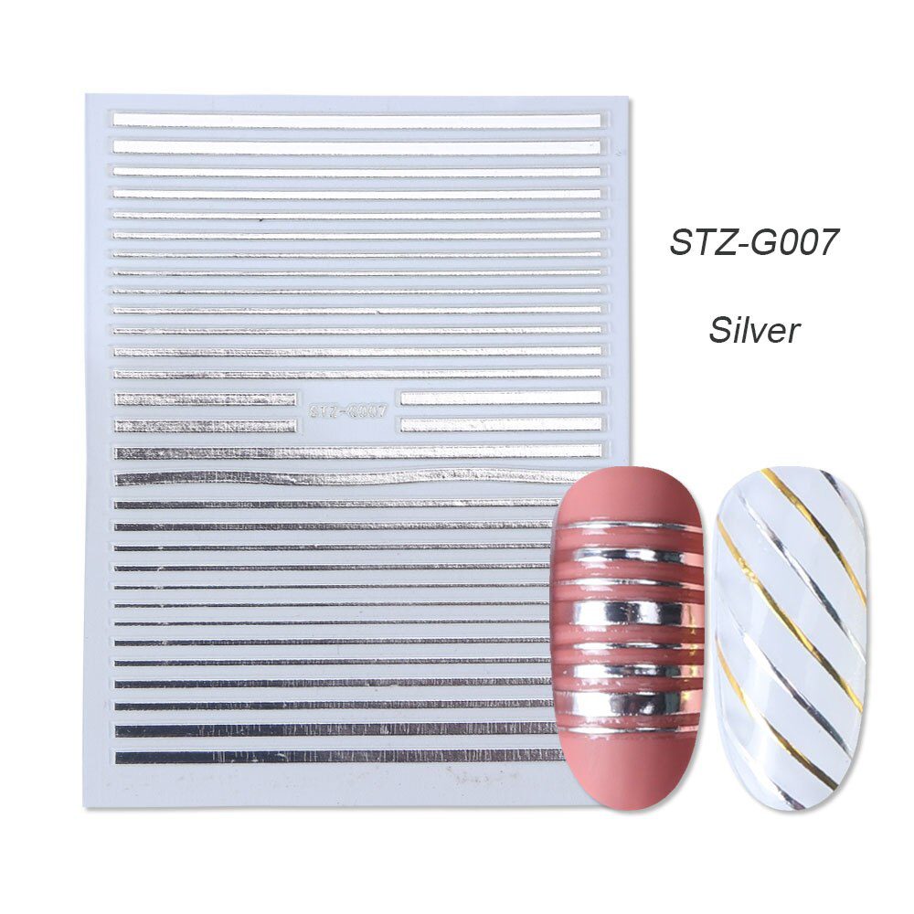 1pcs Gold Silver Sliders 3D Nail Stickers Straight Curved Liners Stripe Tape Wraps Geometric Nail Art Decorations BESTZG001-013