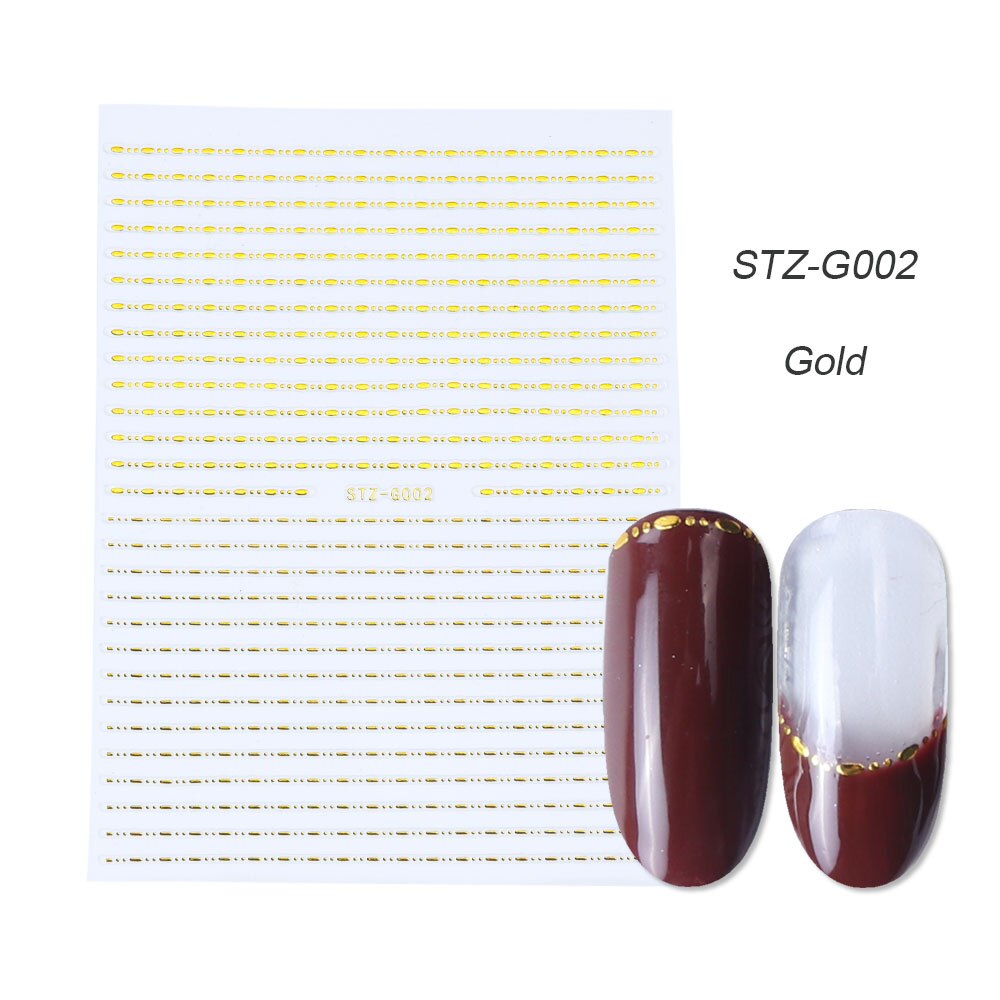 1pcs Gold Silver Sliders 3D Nail Stickers Straight Curved Liners Stripe Tape Wraps Geometric Nail Art Decorations BESTZG001-013